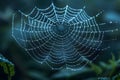 Dew-Kissed Spider Web in Early Morning Light Generative AI Royalty Free Stock Photo