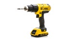 DeWalt cordless power drill on a white background