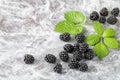 Dewberry blackberry with leaves on stone background