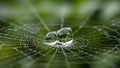 Dewdrops are perched on a spider web, intricately woven with delica Royalty Free Stock Photo