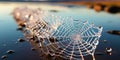 A dewkissed spider web glistening in the morning sunlight, each delicate strand capturing the Royalty Free Stock Photo