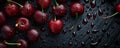 Dewy Red Cherry on Black Background Royalty Free Stock Photo