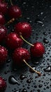 Dewy Red Cherry on Black Background Royalty Free Stock Photo