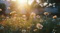 Dewy Sunset: White Flowers In Golden Light - Y2k Aesthetic