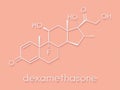 Dexamethasone glucocorticoid drug. Steroid drug with anti-inflammatory and immunosuppressant properties. Skeletal formula.