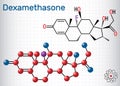 Dexamethasone molecule. This anti-inflammatory medication is a corticosteroid hormone glucocorticoid. Sheet of paper in a cage Royalty Free Stock Photo