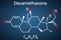 Dexamethasone molecule. This anti-inflammatory medication is a corticosteroid hormone glucocorticoid. Is used to treat arthritis