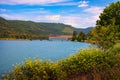 Dexter Reservoir with Lowell Covered Bridge in Oregon, USA