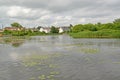 The Deyma River in cloudy day. Polessk, Kaliningrad region Royalty Free Stock Photo