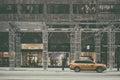 31 DEZ 2017 - NEW YORK/USA - Taxi on the streets of New York with snow. Royalty Free Stock Photo