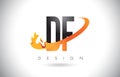 DF D F Letter Logo with Fire Flames Design and Orange Swoosh.