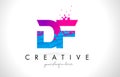 DF D F Letter Logo with Shattered Broken Blue Pink Texture Design Vector.