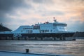 Klaipeda, Lithuania - december 28 2021: DFDS cargo ship Victoria seaways, mored at the pier in Klaipeda port.