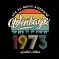 1973 vintage retro t shirt design, vector, black background