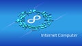 Dfinity Internet Computer ICP isometric token symbol in digital circle on blue background.
