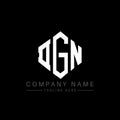 DGN letter logo design with polygon shape. DGN polygon and cube shape logo design. DGN hexagon vector logo template white and Royalty Free Stock Photo