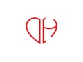 DH Initial heart shape Red colored love logo Royalty Free Stock Photo