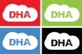 DHA text, on cloud bubble sign.