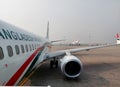 Dhaka Airport, Bangladesh - 04.06.2023: View of the Biman Bangladesh plane from the door of the plane before onboarding at the