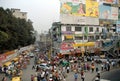 Dhaka, Bangladesh: A crowd of people and transport on the street in the Farmgate area of the city