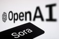 Dhaka, Bangladesh- 17 February 2024: OpenAI Sora AI logo displayed on smartphone