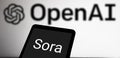 Dhaka, Bangladesh- 17 February 2024: OpenAI Sora AI logo displayed on smartphone