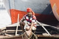 Dhaka, Bangladesh, February 24 2017: Portrait of a rower waiting for passengers in Dhaka