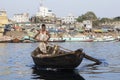 Dhaka, Bangladesh, February 24 2017: Wooden taxi boat on the river in dhaka Royalty Free Stock Photo