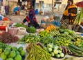 Dhaka,Bangladesh-July 19,2020:Muslim Woman in niqab selling vegetable during corona virus pandemic in Bangladesh to provide food