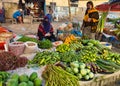 Dhaka,Bangladesh-July 19,2020:Muslim Woman in niqab selling vegetable during corona virus pandemic in Bangladesh to provide food