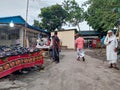 Dhaka, Bangladesh - 11.07.2021: Small helpless businessman selling goods in an empty railway station during corona lock down in