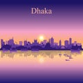 Dhaka city silhouette on sunset background