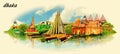 DHAKA city water color vector panoramic illustration