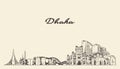 Dhaka skyline Bangladesh hand drawn vector sketch