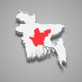 Dhaka state location within Bangladesh 3d map