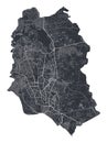 Dhaka vector map. Detailed black map of Dhaka city poster with streets. Cityscape urban vector
