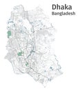 Dhaka vector map. Detailed map of Dhaka city administrative area. Cityscape urban panorama
