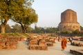 Dhamek Stupa is an ancient monument of Buddhist architecture. Located in Sarnath Royalty Free Stock Photo