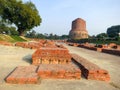 The Dhamekh Stupa and archaeological ruins at the ancient Buddhist site in the