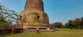 Dhamekh Stupa at Sarnath Temple against blue sky big ancient Buddha's first sermon place near Varanasi Uttar Pradesh