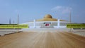 Bangkok Thailand - April 06, 2020: Dhammakaya Cetiya stupa panorama view. Empty place in front of meditation place while