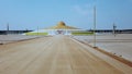 Bangkok Thailand - April 06, 2020: Dhammakaya Cetiya stupa panorama view. Empty place in front of meditation place while