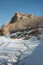 dhankar monastery in winters in himalayas - India Royalty Free Stock Photo