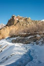dhankar monastery in winters in himalayas - India Royalty Free Stock Photo