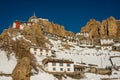 dhankar monastery in winters in himalayas - India Royalty Free Stock Photo