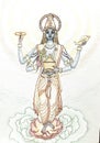 Dhanvantari god, an avatar of Vishnu. Ayurveda and health, herbs and Amrita. Illustration and art design