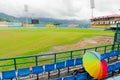 Colorful umbrella on the seats of Dharamshala himachal cricket stadium