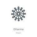Dharma icon. Thin linear dharma outline icon isolated on white background from religion collection. Line vector dharma sign,
