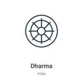 Dharma outline vector icon. Thin line black dharma icon, flat vector simple element illustration from editable india concept