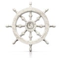 Dharma Wheel, Buddhist symbol. 3D illustration of the Buddhist symbol - Wheel of Dharma - made of white marble on a white backgrou
